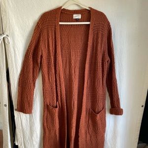 Rust colored long open cardigan